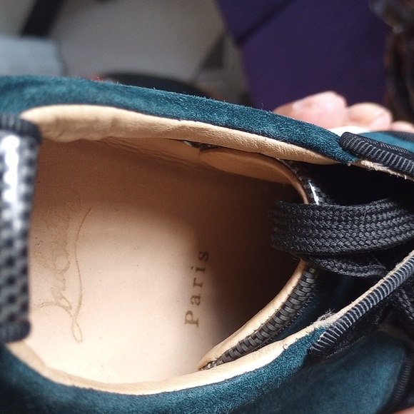 Christian Louboutin Green Suede Spikes Paris Size 40.5 Good Condition No Bx - Picture 9 of 12